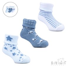 S506-B-NB-3: Blue 3 Pack Turnover Socks (NB-3 Months)